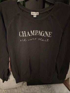 Wildfox Black Sweatshirt with White "CHAMPAGNE s'il vous plaît" Embroidery sz M